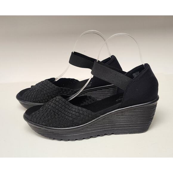 Faded Glory Sandals Women's Woven Wedge Ankle D'Orsay Peep Toe Black Fabric 10 - Picture 5 of 11